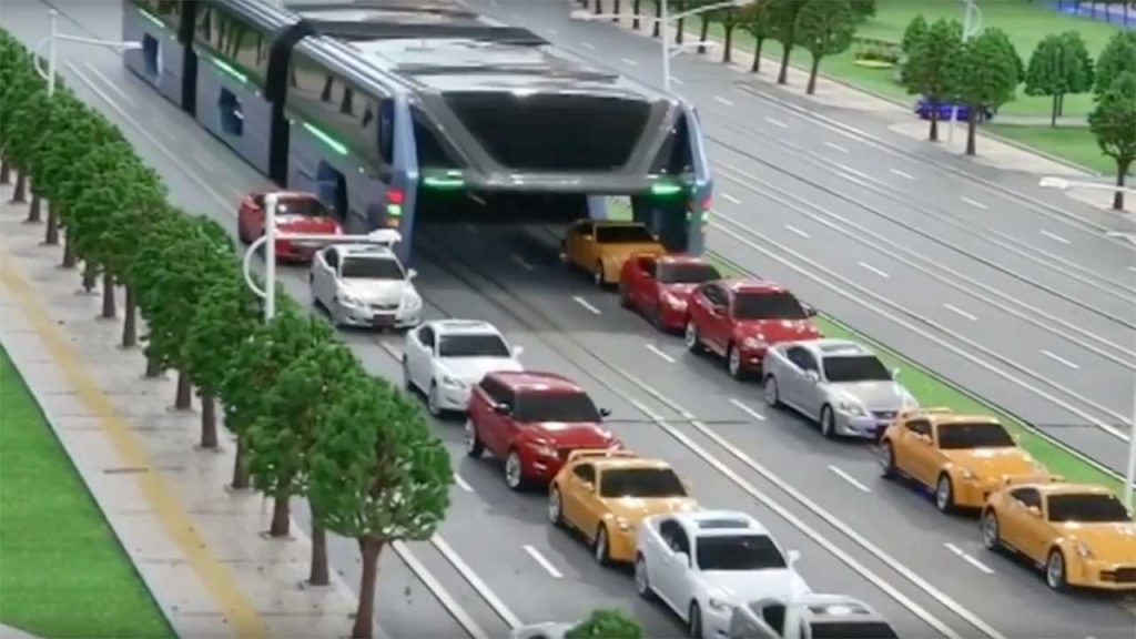 Der Transit Elevated Bus – ein Konzept der chinesischen Firma Shenzhen Huashi Future Parking Equipment.