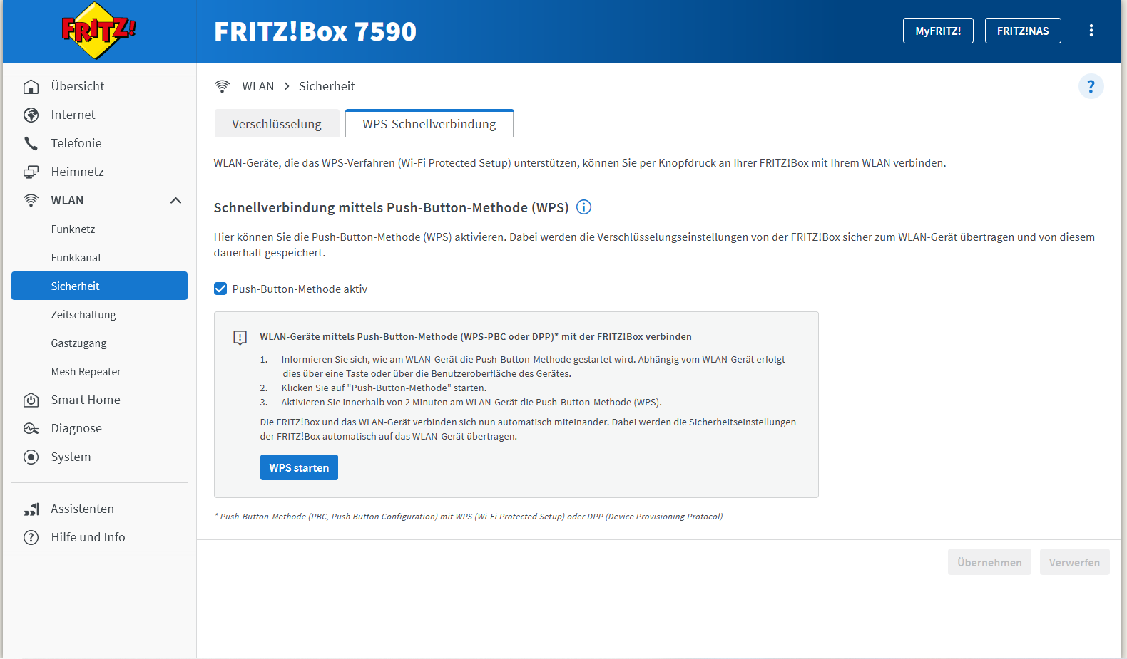 Viele Router wie hier die Fritz!Box bieten das an sich unsichere WPS an.